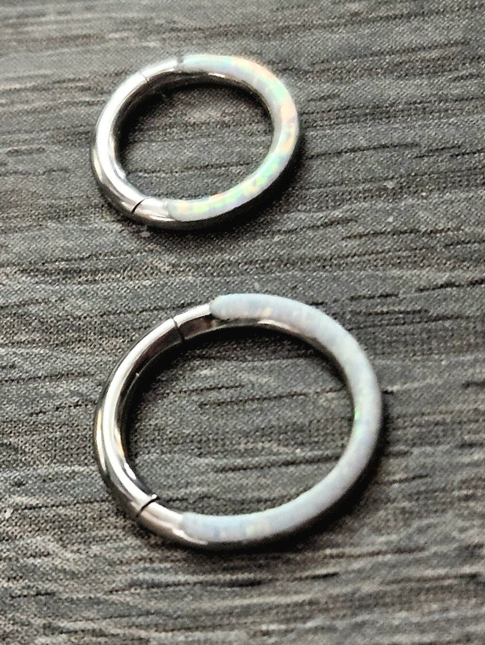 OUFER White Opal 2 Tragus Earrings Hinged Segment Clicker Body Jewelry 16g 6/8mm